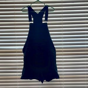 Black distressed plus size overalls